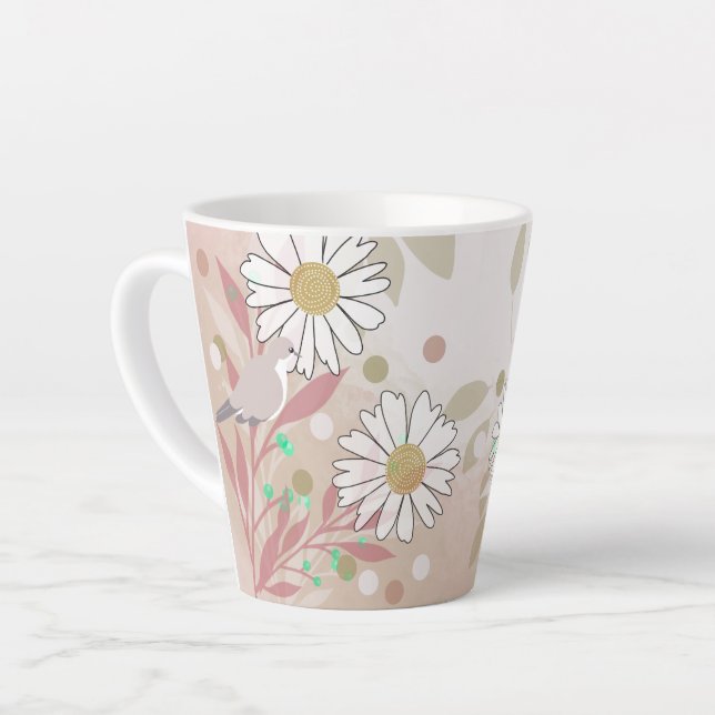 Botanical Bird Floral Nature Latte Mug (Left Angle)