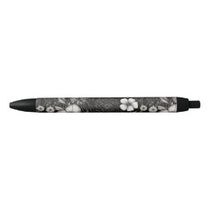 Botanical black and white flowers ink pen