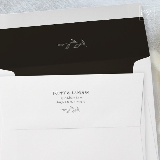Botanical Black lining Wedding Invitation Envelope (Creator Uploaded)