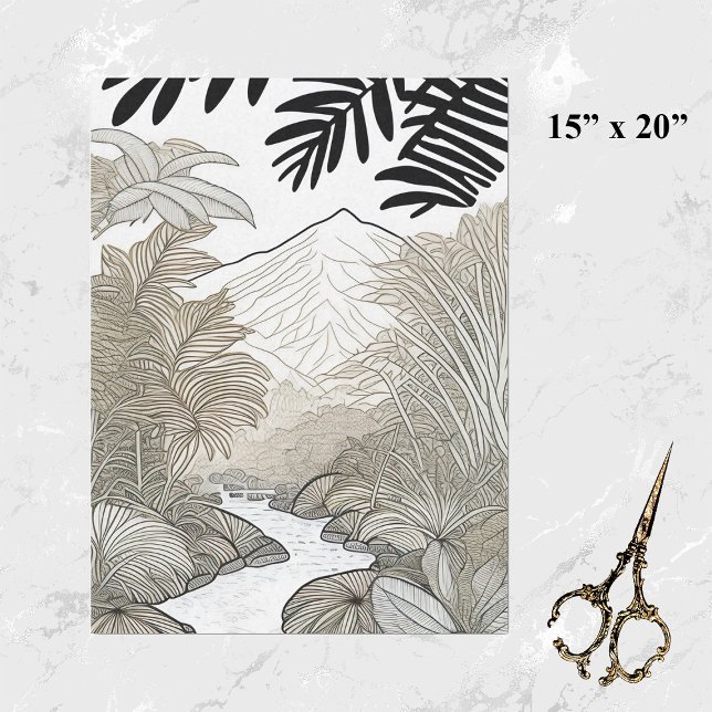 Botanical Black Rainforest Line Drawing Tissue Paper (Creator Uploaded)