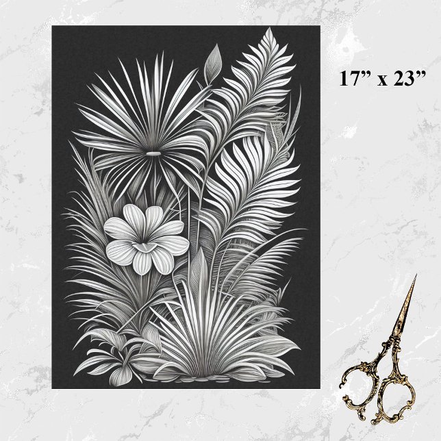 Botanical Black White Line Drawing Large Tissue Paper (Creator Uploaded)