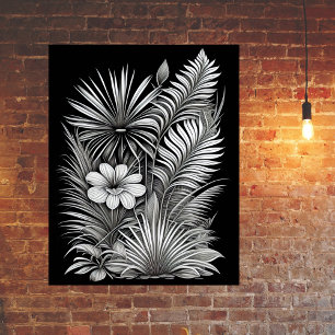 Botanical Black White Line Drawing  Poster