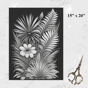 Botanical Black White Line Drawing Tissue Paper