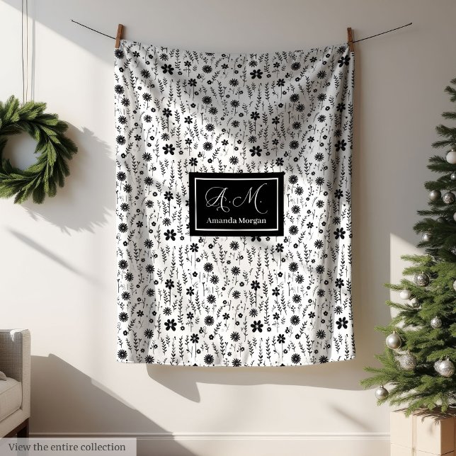 Botanical Blanket Personalised Monochrome Minimal (Botanical Blanket Personalized Monochrome Minimal)