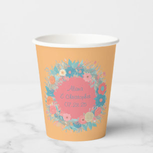 Botanical Bliss Elegant Floral Wreath Pink Paper Cups