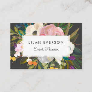 Botanical Bliss   Elegant Painted Floral   Black Business Card