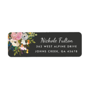 Botanical Bliss Floral   Black Return Address Label