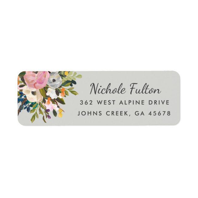 Botanical Bliss Floral | Grey Return Address Label (Front)