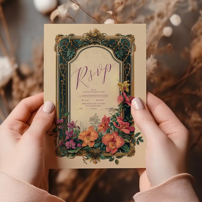 Botanical Bliss Wildflowers Art Nouveau Wedding RSVP Card (Creator Uploaded)