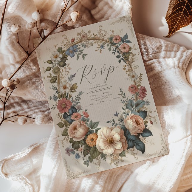 Botanical Bliss Wildflowers Art Nouveau Wedding RSVP Card (Creator Uploaded)