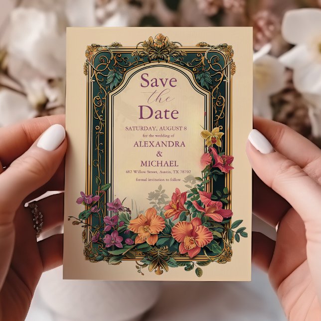 Botanical Bliss Wildflowers Art Nouveau Wedding Save The Date (Creator Uploaded)