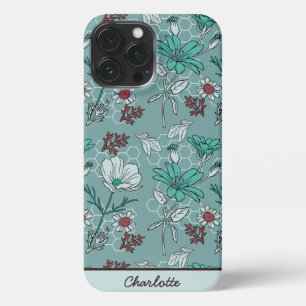 Botanical bloom floral pattern personalised name iPhone 13 pro max case