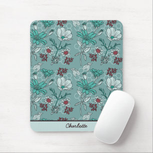 Botanical bloom floral pattern personalised name mouse pad
