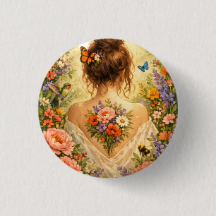 Botanical Bloom Girl – Floral Garden Art 3 Cm Round Badge
