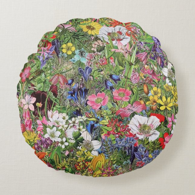Botanical Bloom Nature Wildflower Round Cushion (Front)