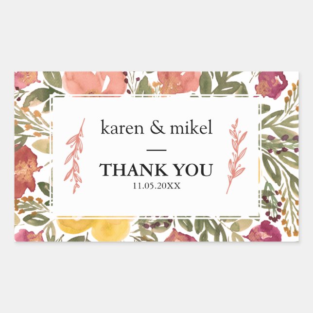 Botanical Bloom Painting Wedding Rectangular Sticker (Front)