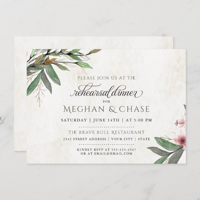 Botanical Blossoms Wedding Rehearsal Dinner Invitation (Front/Back)