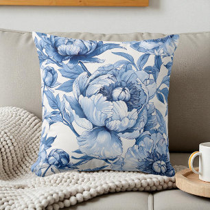 Botanical Blue and White Elegant Floral Pattern Cushion