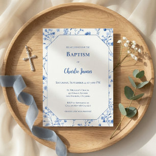 Botanical Blue Baptism Invitation