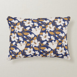 Botanical Blue Beige Lily Floral Pattern   Decorative Cushion