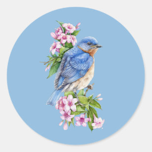 Botanical Blue Bird Round Stickers