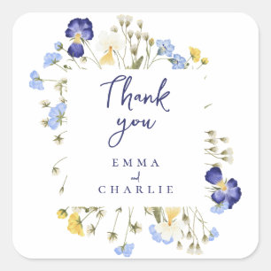 Botanical blue Boho Wildflowers Rustic wedding  Square Sticker