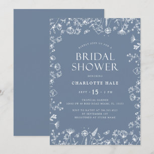 Botanical Blue Bridal Shower  Invitation