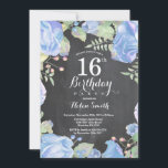 Botanical Blue Floral 16th Birthday Invitation<br><div class="desc">Botanical Blue Floral 16th Birthday Invitation. Floral Pink Peonies Birthday Invitation for Girl. Watercolor Floral Flower. Elegant Pink Rose and Peony Flowers. Kids Birthday. Chalkboard Background. Black and White. 13th 15th 16th 18th 20th 21st 30th 40th 50th 60th 70th 80th 90th 100th, Any Ages. For further customisation, please click the...</div>
