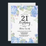 Botanical Blue Floral 21st Birthday Invitation<br><div class="desc">Botanical Blue Floral 21st Birthday Invitation. Floral Pink Peonies Birthday Invitation for Women. Watercolor Floral Flower. Elegant Pink Rose and Peony Flowers. Adult Birthday. White Background. Black and White. 13th 15th 16th 18th 20th 21st 30th 40th 50th 60th 70th 80th 90th 100th, Any Ages. For further customisation, please click the...</div>