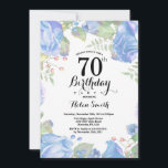 Botanical Blue Floral 70th Birthday Invitation<br><div class="desc">Botanical Blue Floral 70th Birthday Invitation. Floral Pink Peonies Birthday Invitation for Women. Watercolor Floral Flower. Elegant Pink Rose and Peony Flowers. Adult Birthday. White Background. Black and White. 13th 15th 16th 18th 20th 21st 30th 40th 50th 60th 70th 80th 90th 100th, Any Ages. For further customisation, please click the...</div>