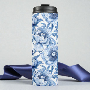 Botanical Blue Floral Art Nouveau Porcelain Flower Thermal Tumbler