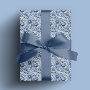 Botanical Blue Floral Chinoiserie Flower Pattern Wrapping Paper