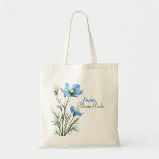 Botanical Blue Floral Custom Name Wildflower Tote