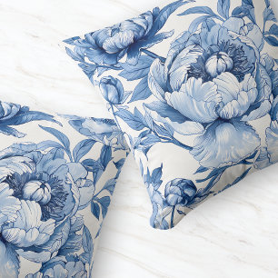 Botanical Blue Floral Delicate Porcelain Flower Cushion