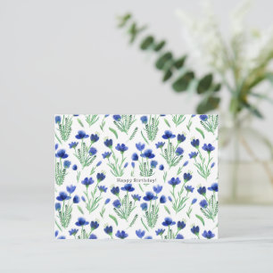 Botanical Blue Floral Flowers Happy Birthday Card