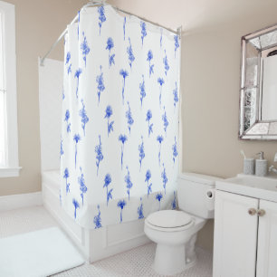 Botanical Blue Floral Flowers Pattern Curtain