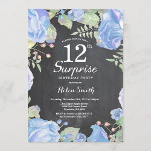 Botanical Blue Floral Surprise 12th Birthday Invitation