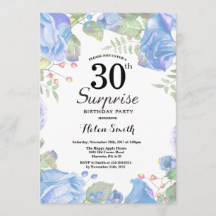 Botanical Blue Floral Surprise 30th Birthday Invitation