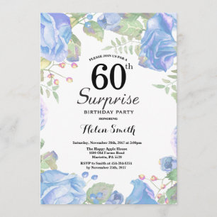 Botanical Blue Floral Surprise 60th Birthday Invitation
