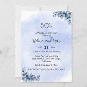Botanical Blue Floral Wedding Anniversary  Invitation