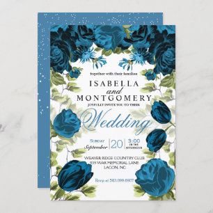 Botanical Blue Floral Wedding Invitation