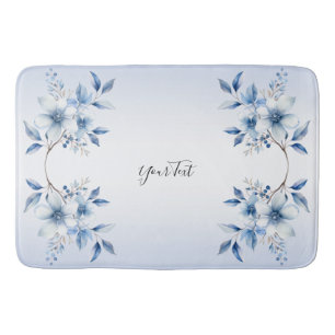 Botanical Blue Flowers Bath Mat