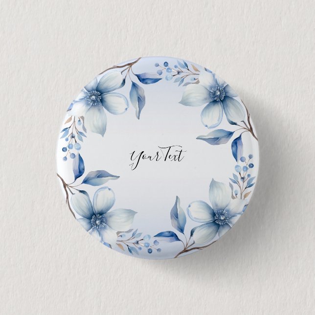 Botanical Blue Flowers Button (Front)