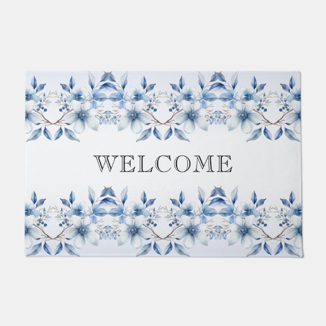 Botanical Blue Flowers Doormat (Front)