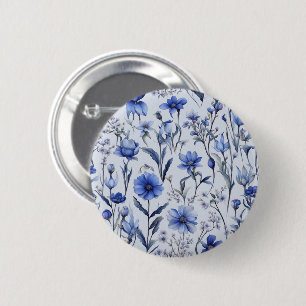 Botanical blue flowers pattern 6 cm round badge