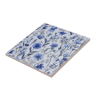 Botanical blue flowers pattern ceramic tile