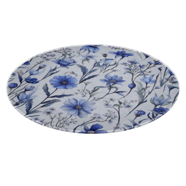 Botanical blue flowers pattern cutting board (Corner)