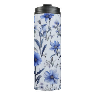 Botanical blue flowers pattern thermal tumbler