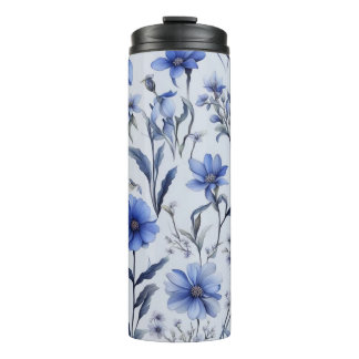 Botanical blue flowers pattern thermal tumbler