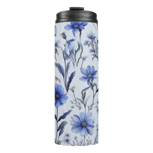 Botanical blue flowers pattern thermal tumbler (Front)